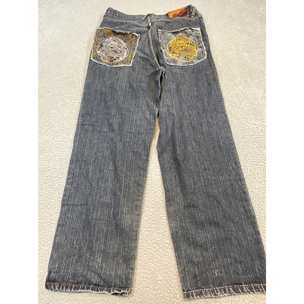 Brooklyn Xpress‎ Dragon Embroidered Jeans Mens Dark Wash Y2K Baggy